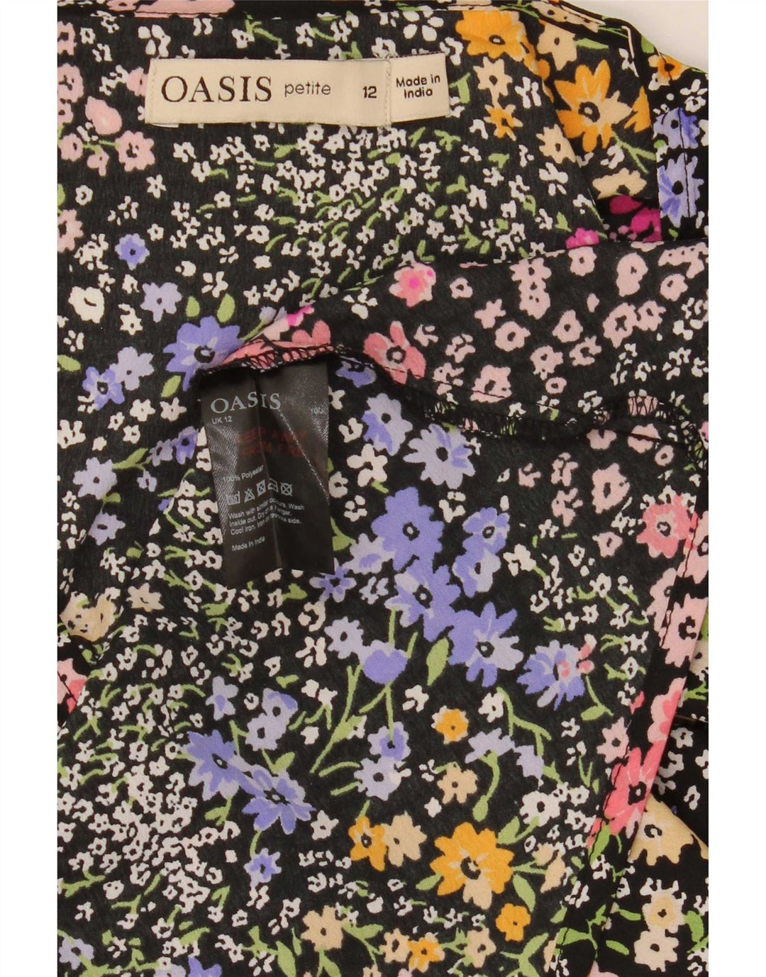 Oasis Womens Petite Langærmet Basic Dress UK 12 Medium Black Floral