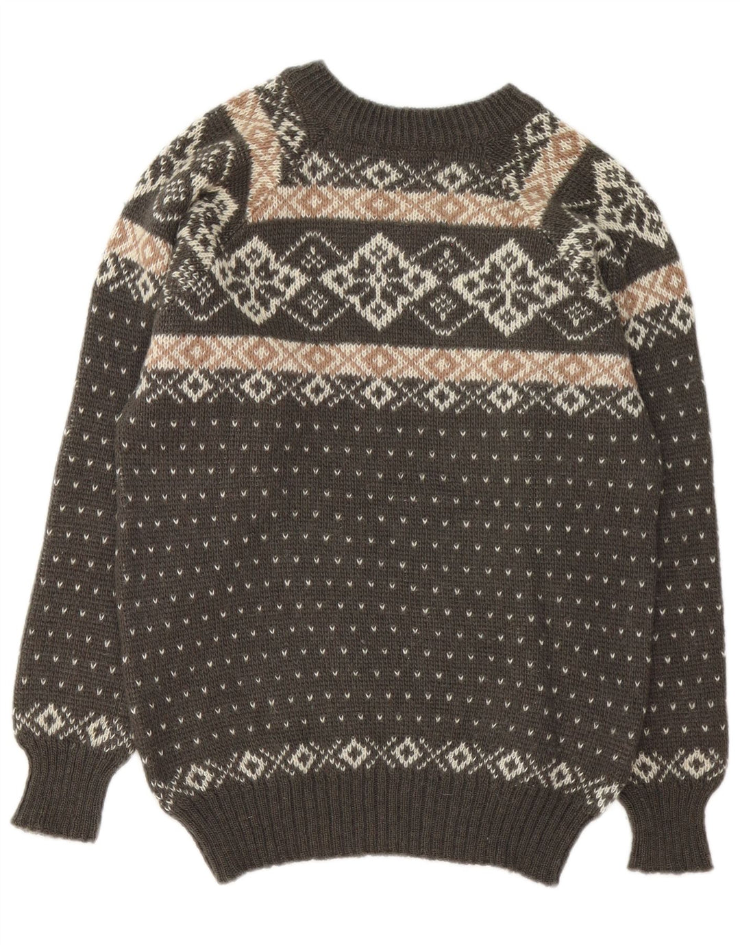 Vintage herre sweater med rund hals, lille brun Fair Isle