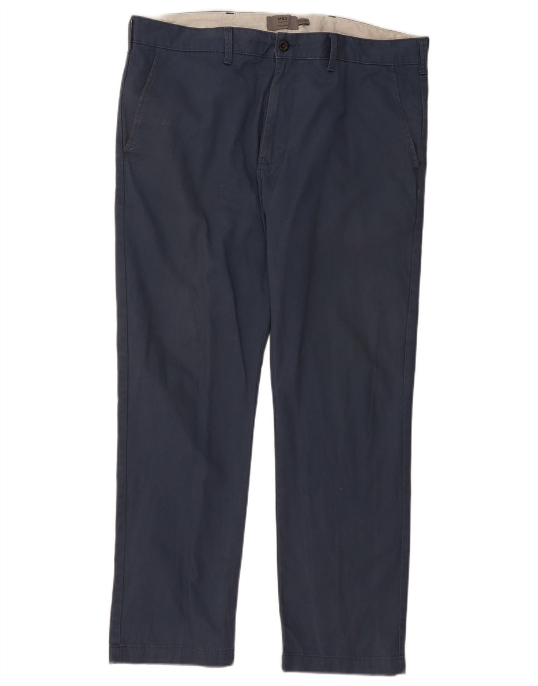 Marks & Spencer Straight Chino-bukser til mænd W38 L31 Blå bomuld