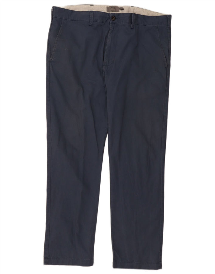 Marks & Spencer Straight Chino-bukser til mænd W38 L31 Blå bomuld