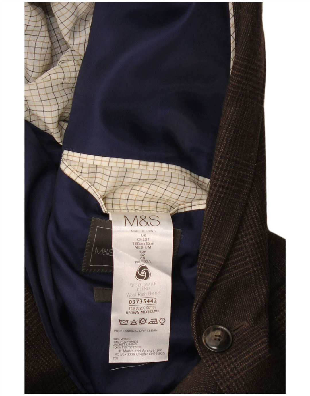 Marks & Spencer Herre 2-knaps blazerjakke UK 52 3XL Brown Houndstooth