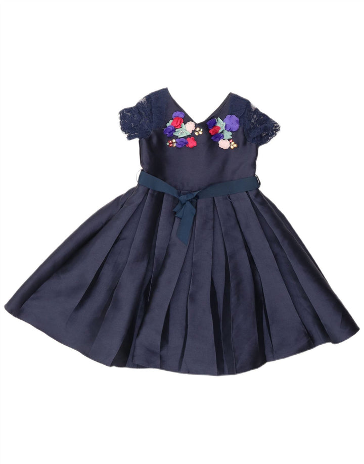 MONSOON Girls A-Line Kjole 9-10 år Navy Blue Floral Polyester