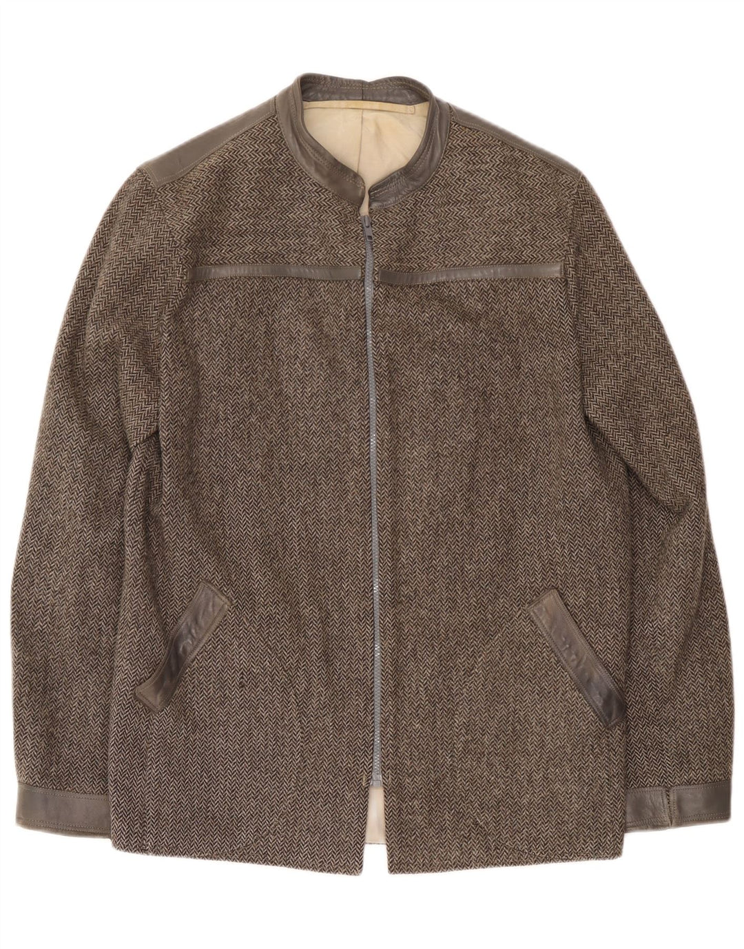 Vintage Bomber Jacket UK 38 Medium Grey Herringbone