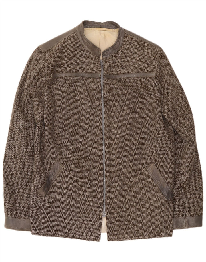 Vintage Bomber Jacket UK 38 Medium Grey Herringbone