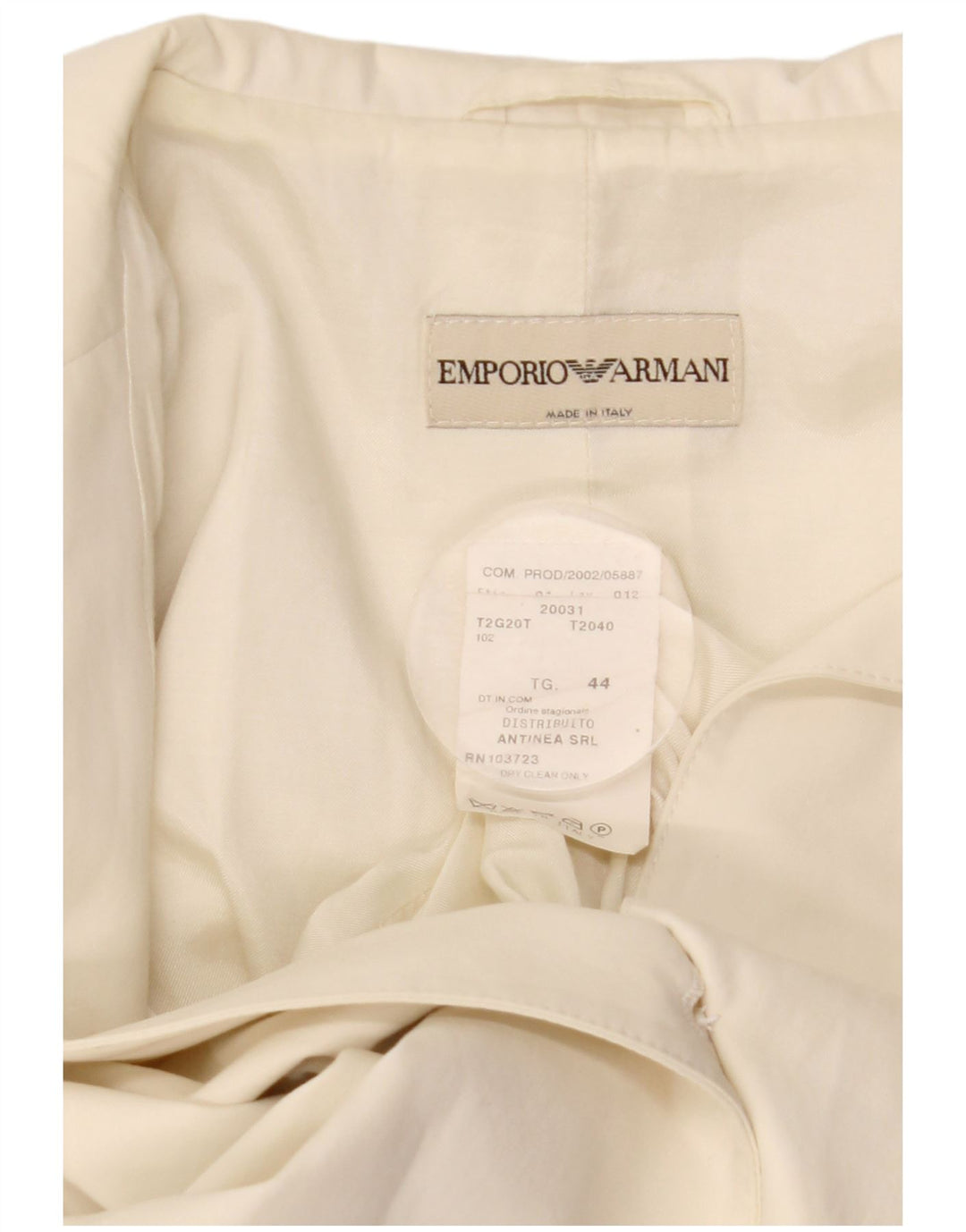 EMPORIO ARMANI Dame 3-knaps blazerjakke IT 44 Medium Off White Bomuld