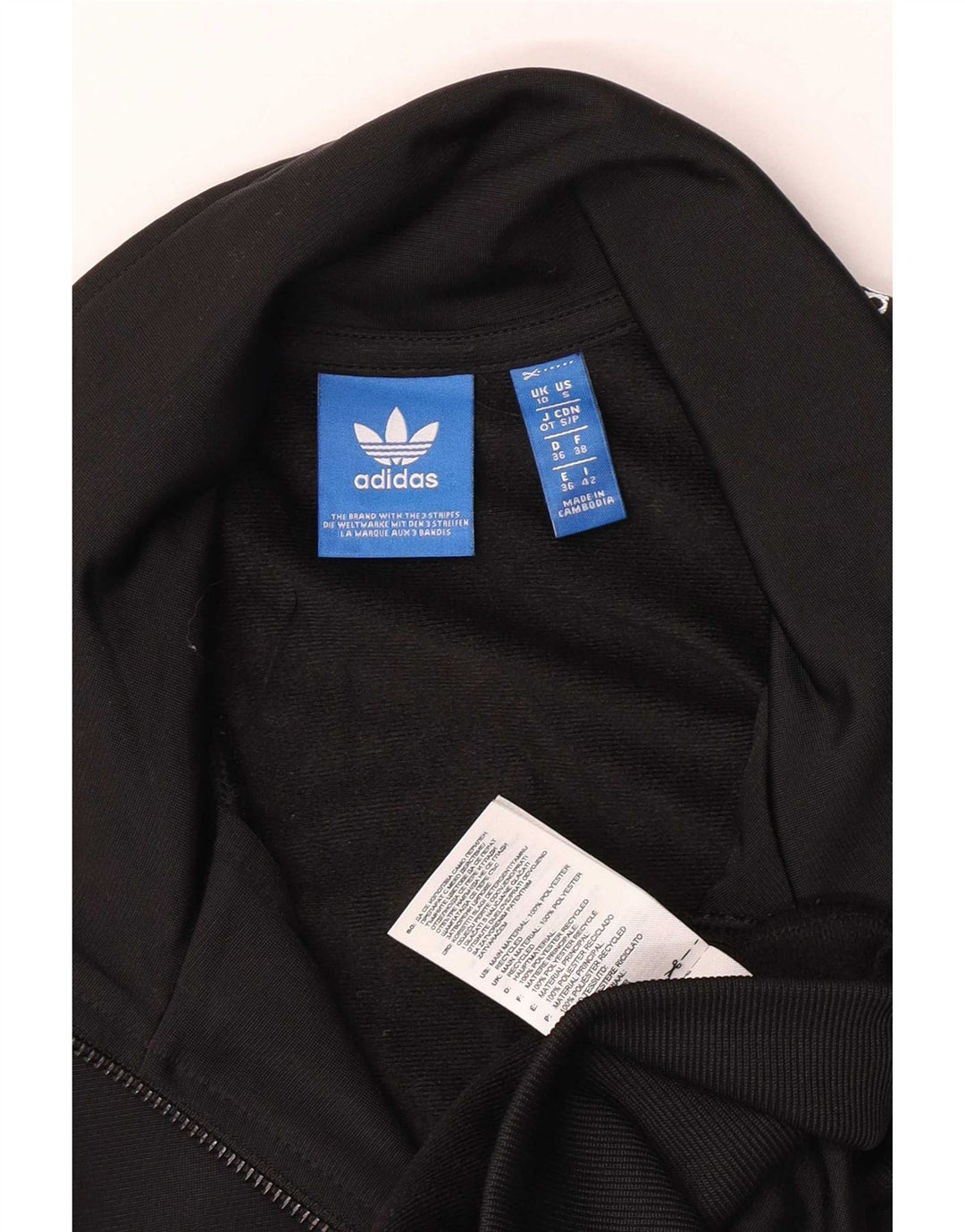 Adidas Dame Grafisk Træningsdragt Top Jacket UK 10 Lille Sort Polyester