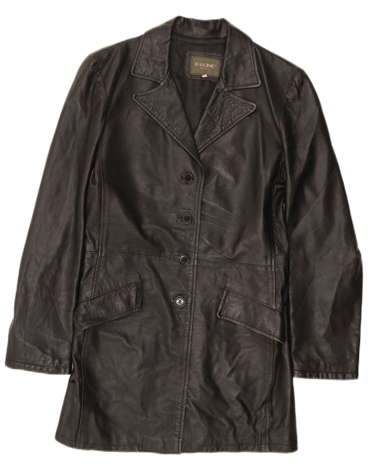 Barone Dame Læderfrakke UK 12 Medium Sort Læder
