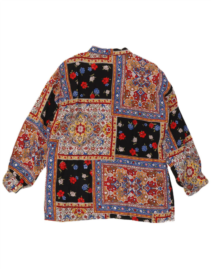 VINTAGE Dameskjortebluse UK 16 Stor flerfarvet Patchwork Viscose
