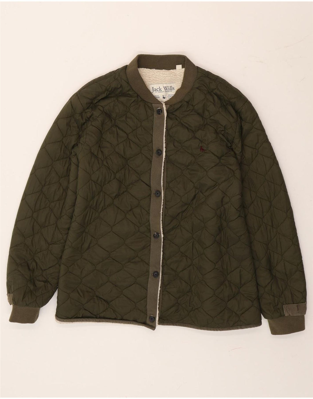 Jack Wills Dame Sherpa Quiltet Jakke UK 14 Stor Grøn Polyamid