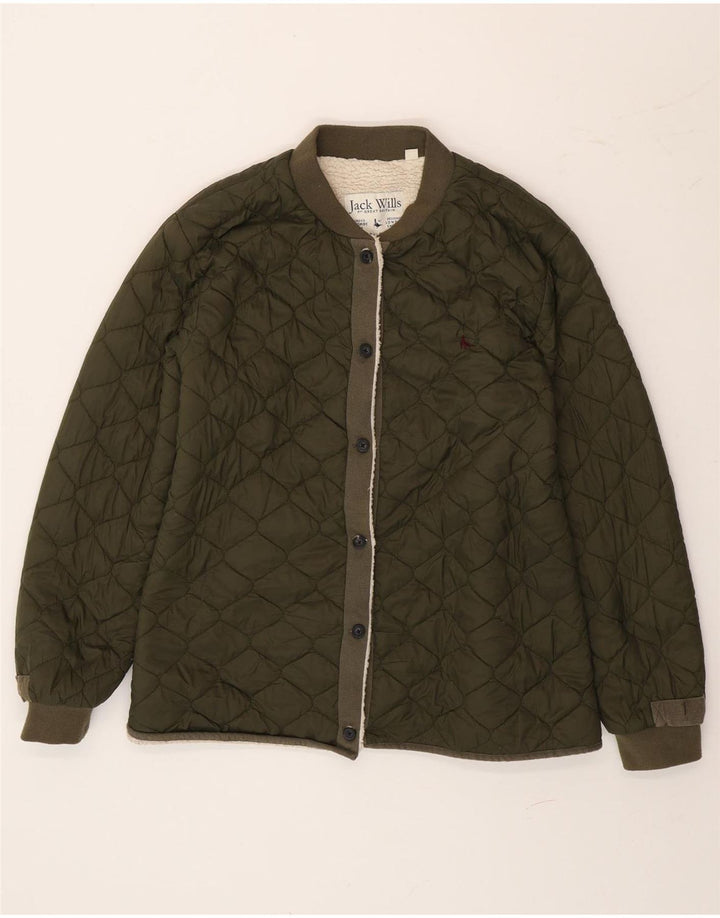 Jack Wills Dame Sherpa Quiltet Jakke UK 14 Stor Grøn Polyamid