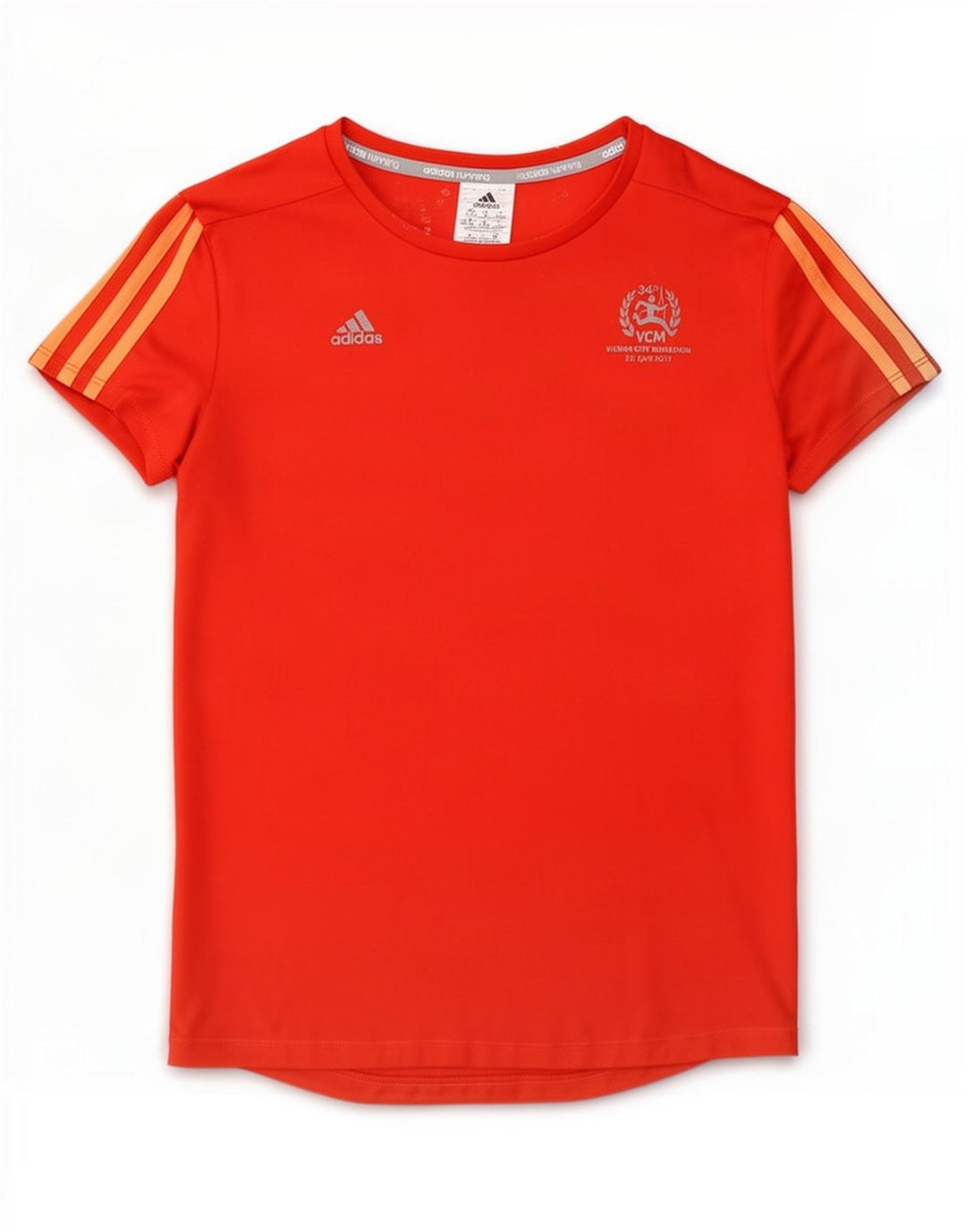 Adidas Dame Running Grafisk T-Shirt Top UK 12/14 Medium Orange Polyester