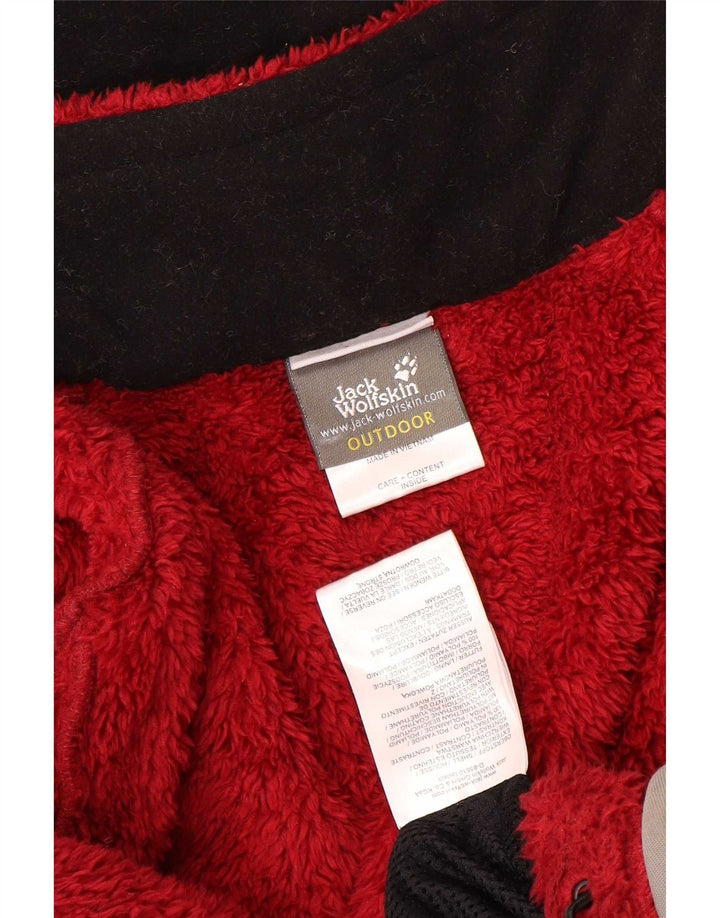 Jack Wolfskin Dame Hooded Windbreaker Jacket UK 12 Medium Red Colourblock