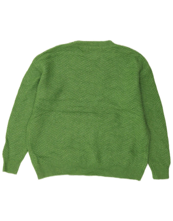 Marks & Spencer Mens Crew Neck Jumper Sweater Medium Green Chevron Acrylic