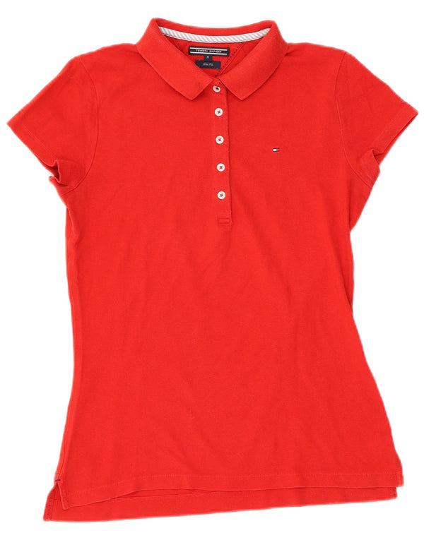TOMMY HILFIGER Dame Slim Fit Polo Shirt UK 12 Medium Red