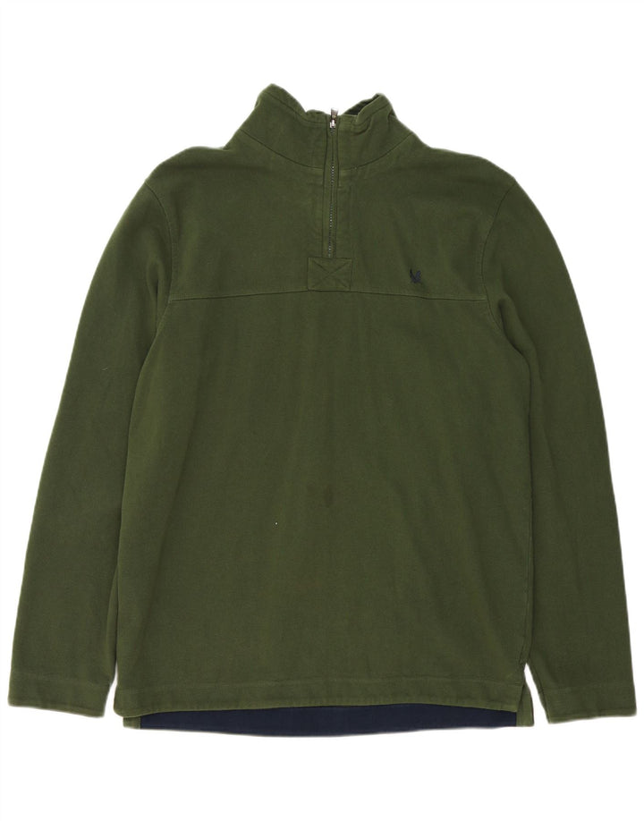 Besætningstøj Herre Zip Neck Sweatshirt Jumper Medium Grøn Bomuld