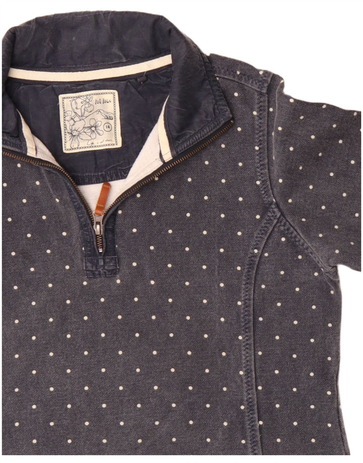 Fat Face Dame Zip Neck Sweatshirt Jumper UK 14 Large Navy Blue Spotted