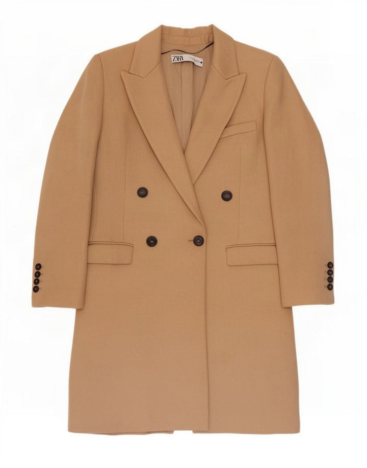 Zara Dame Dobbeltradet Frakke UK 10 Small Beige Polyester