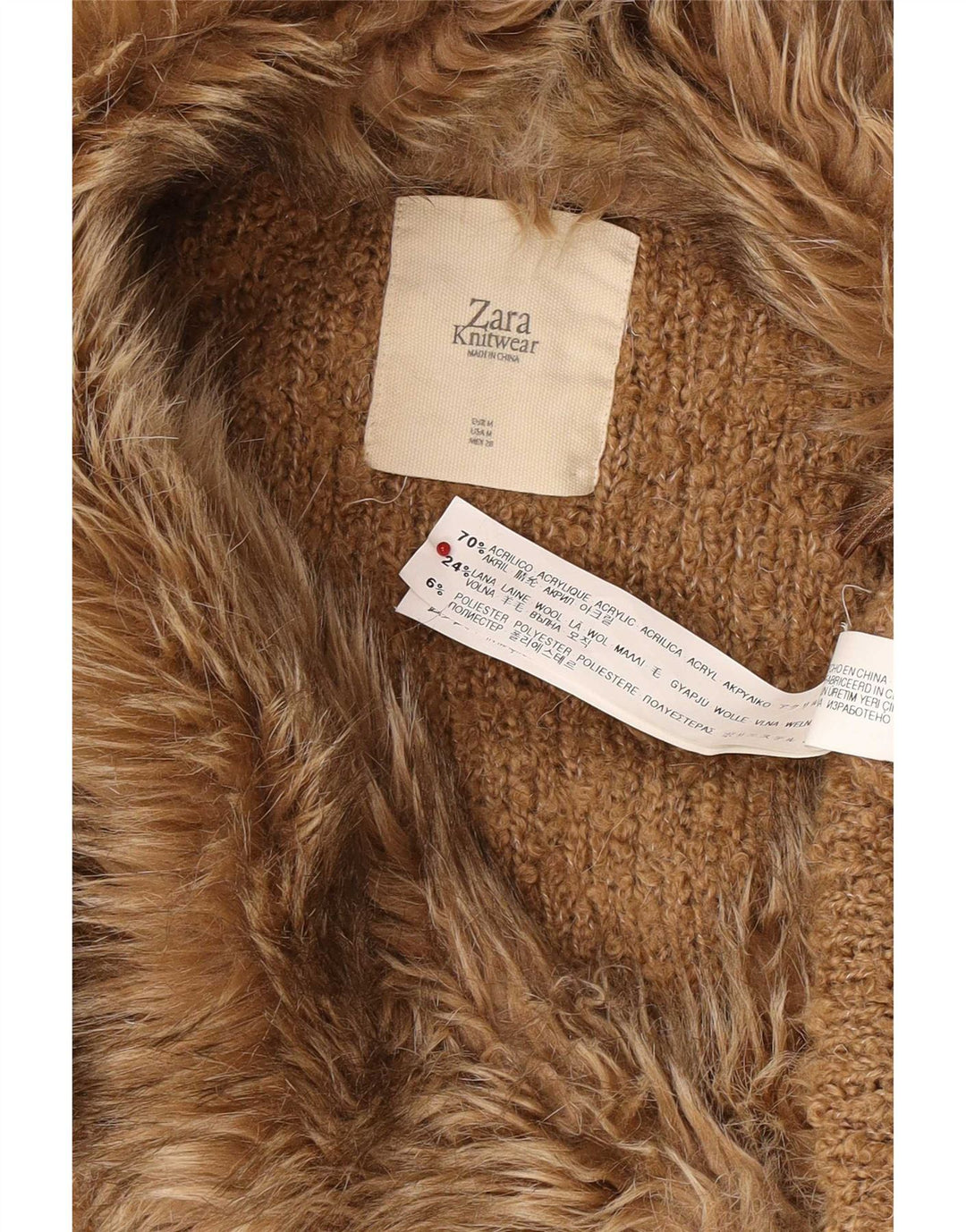 Zara Womens Longline Cardigan Sweater UK 14 Medium Brown Akryl