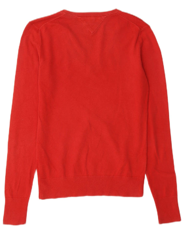 Tommy Hilfiger Dame V-hals sweater UK 10 Lille Rød Bomuld