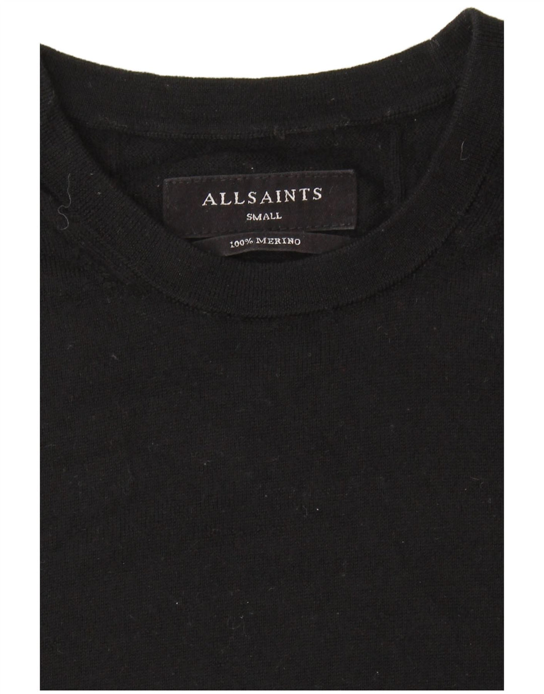 ALL SAINTS Herre sweater med rund hals, lille sort merinould