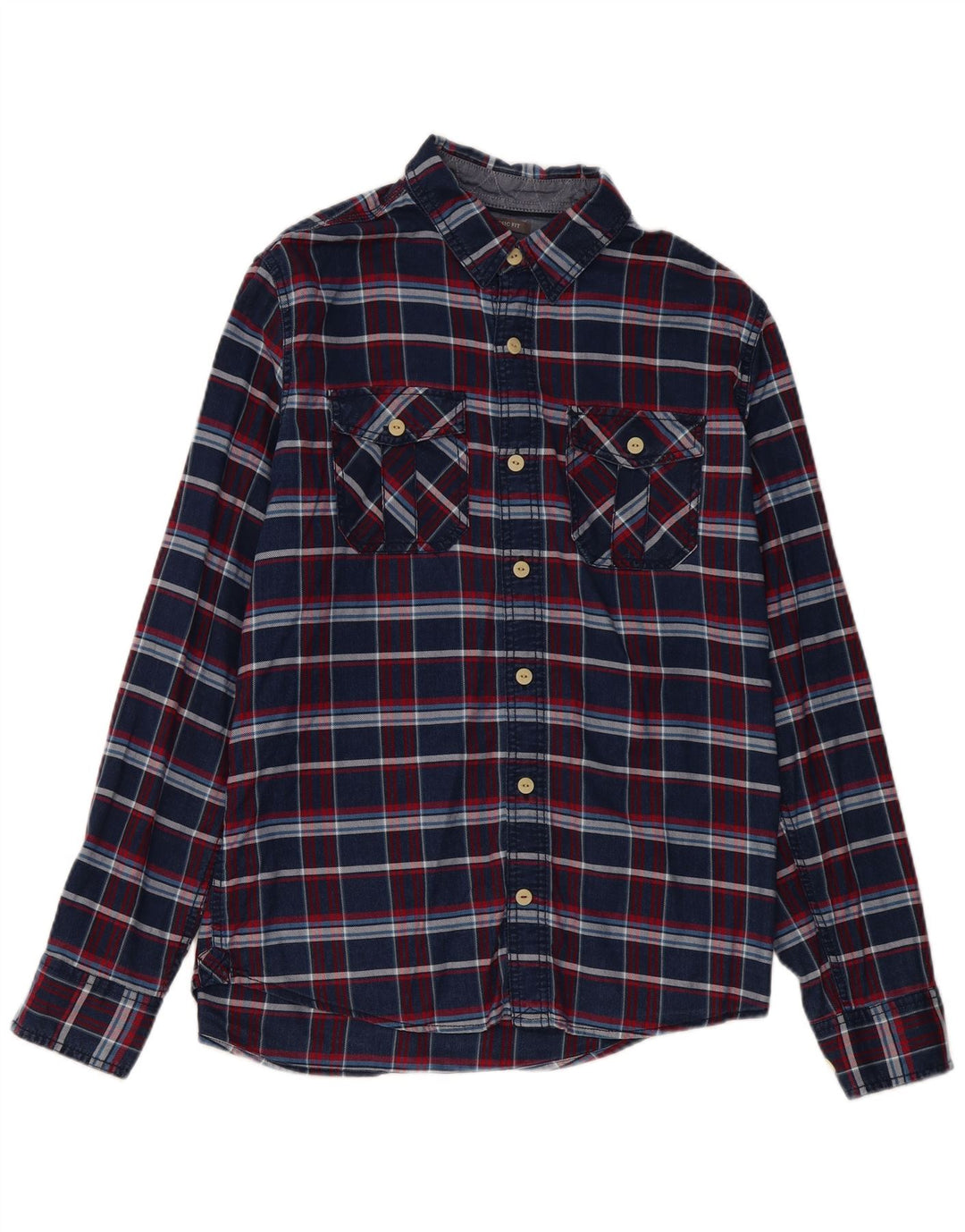 Fat Face Herre Classic Fit Flanellskjorte Medium Navyblå Ternet bomuld