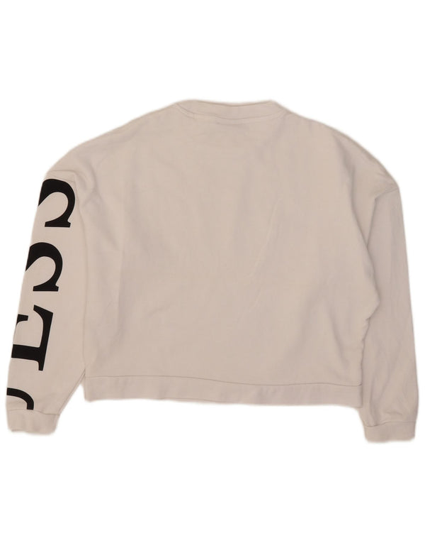 Guess Womens Oversized Crop Graphic Sweatshirt Jumper UK 6 XS Hvid Bomuld