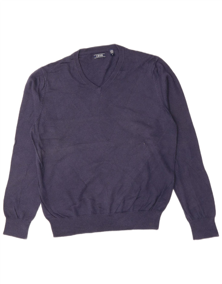 IZOD Mens V-Neck Jumper Sweater Medium Navy Blue Cotton Vintage Izod and Second-Hand Izod from Messina Hembry 