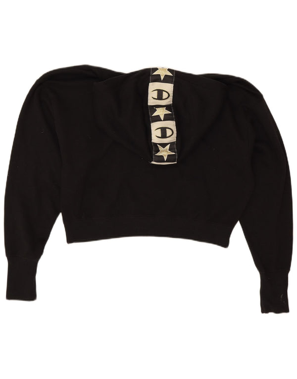 Champion Womens Oversized Crop Graphic Hoodie Jumper UK 10 Small Black