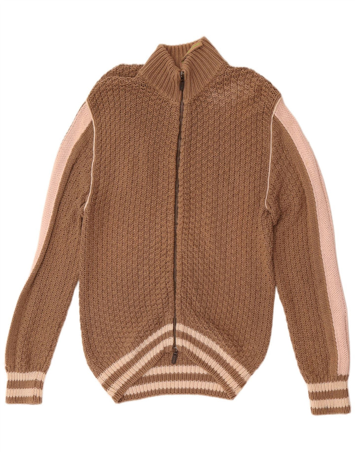 Etro Dame Cardigan Sweater UK 14 Medium Brun Colourblock Bomuld
