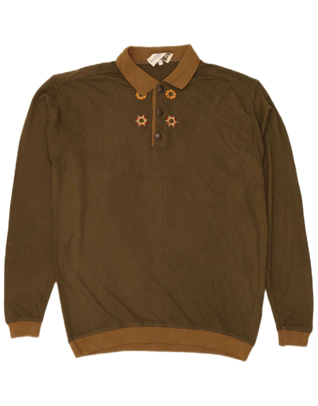 VINTAGE Herre Polo Neck Jumper Sweater Stor Khaki Akryl