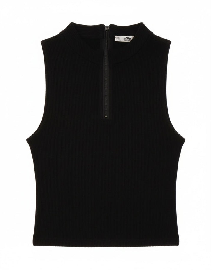 Zara Womens Sleeveless Crop Top UK 8 Small Black Viscose