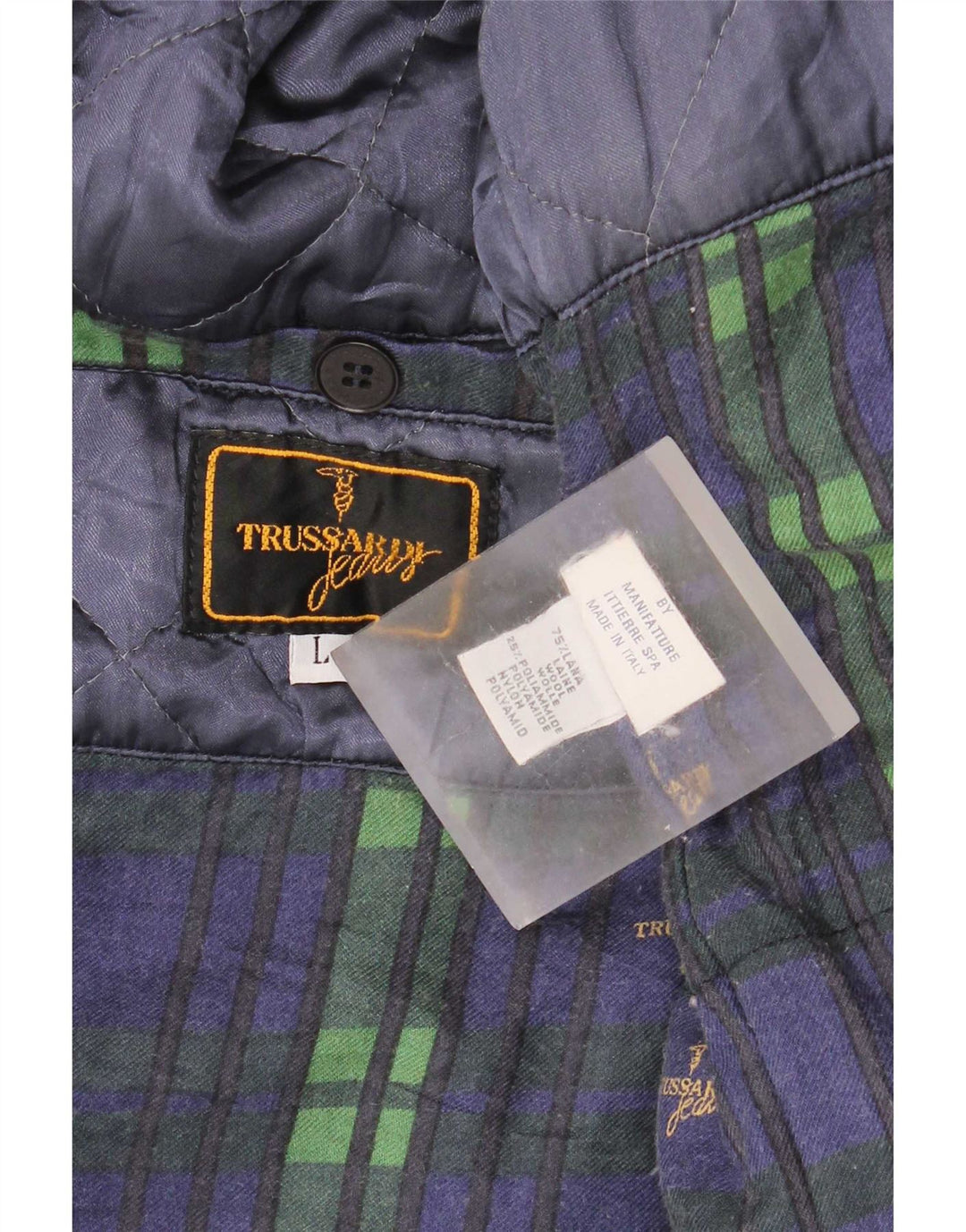 Trussardi Jeans Herre Overfrakke UK 40 Large Navy Blue Wool Classic
