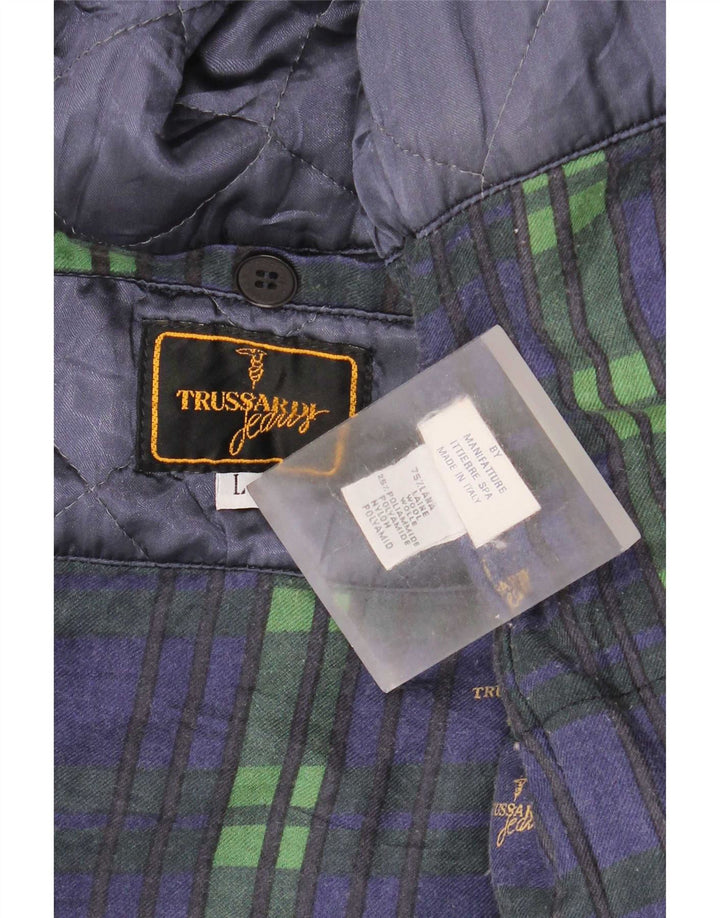 Trussardi Jeans Herre Overfrakke UK 40 Large Navy Blue Wool Classic