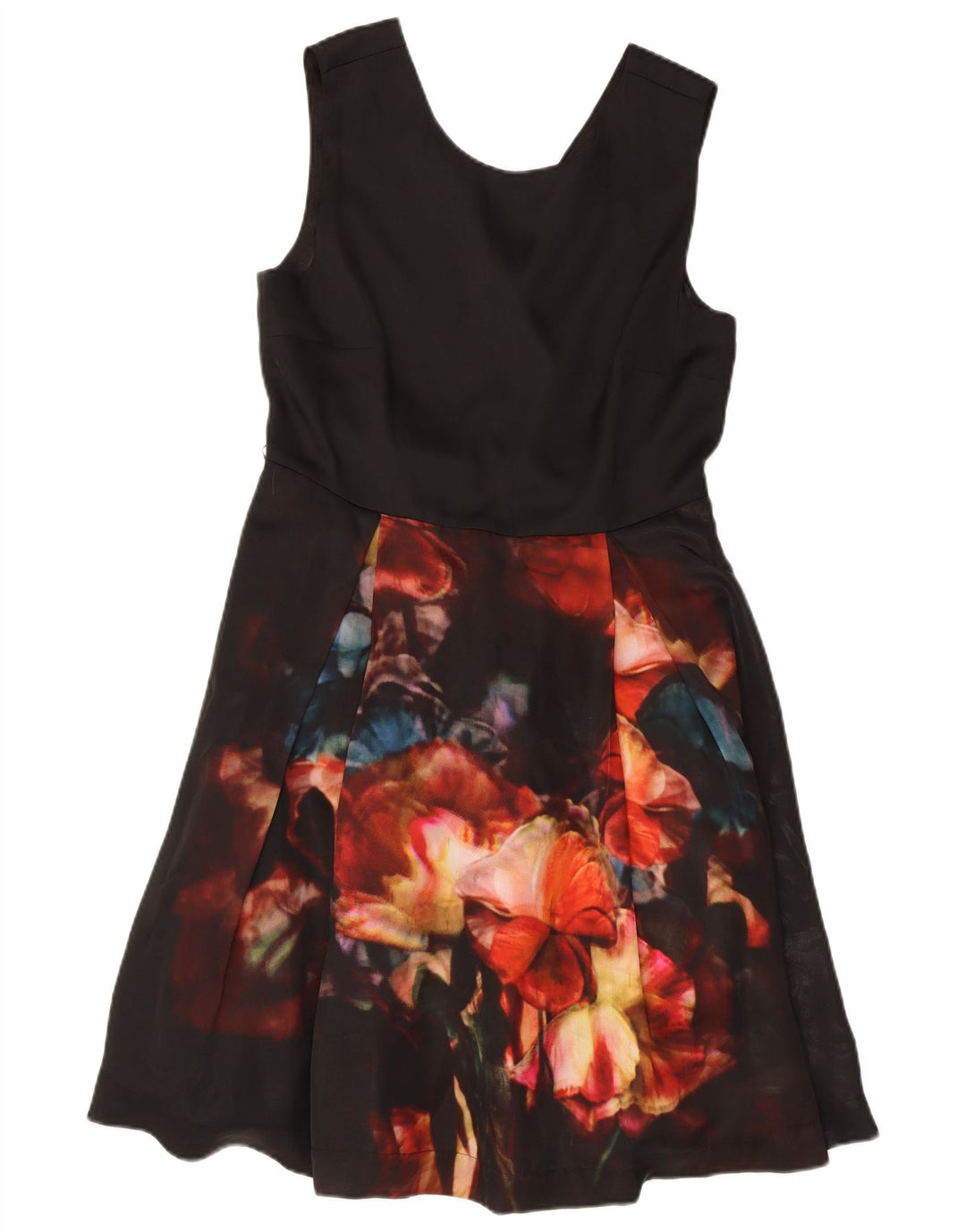 Ted Baker Dame Ærmeløs A-Line Kjole Størrelse 3 Medium Sort Blomster