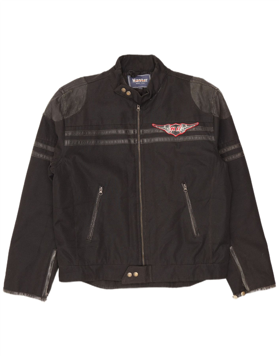Master Herre Grafisk Biker Jacket UK 40 Stor Sort Nylon