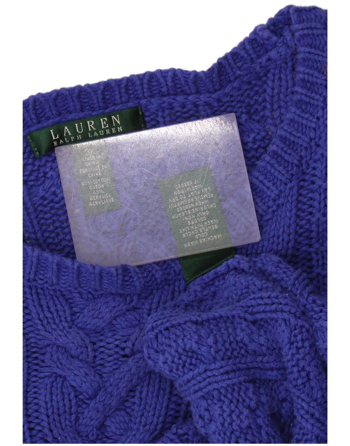 RALPH LAUREN Dame Boat Neck Jumper Sweater UK 22 3XL Blå Bomuld