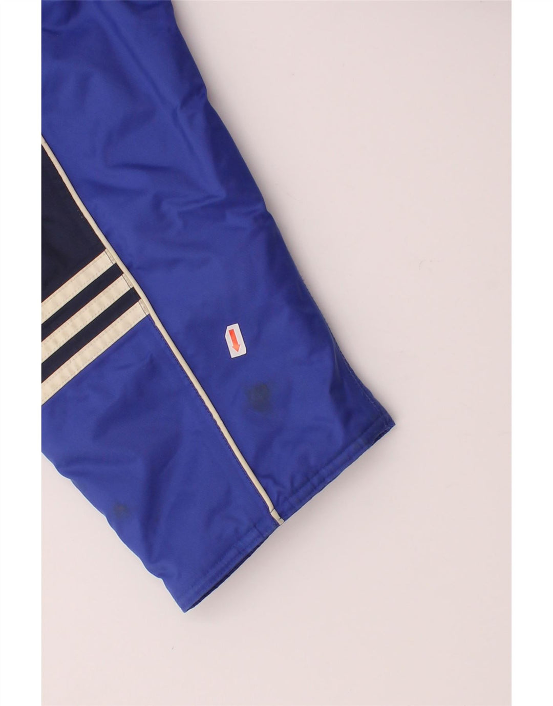 ADIDAS Mens Graphic Padded Jacket UK 44/16 Large Navy Blue Colourblock Vintage Adidas and Second-Hand Adidas from Messina Hembry 