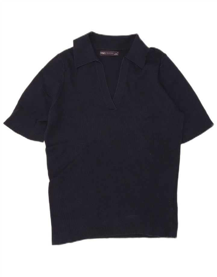 Marks & Spencer Dame Polo Shirt UK 12 Medium Navy Blue Bomuld