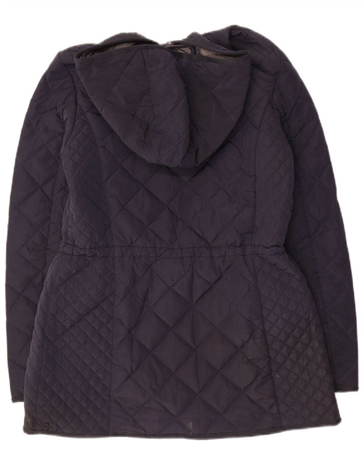 Massimo Dutti Dame Hætte Quiltet Jakke UK 12 Medium Navy Blue Polyester