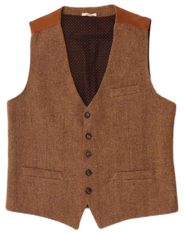 Vintage herre Slim Fit vest XL brun sildeben akryl
