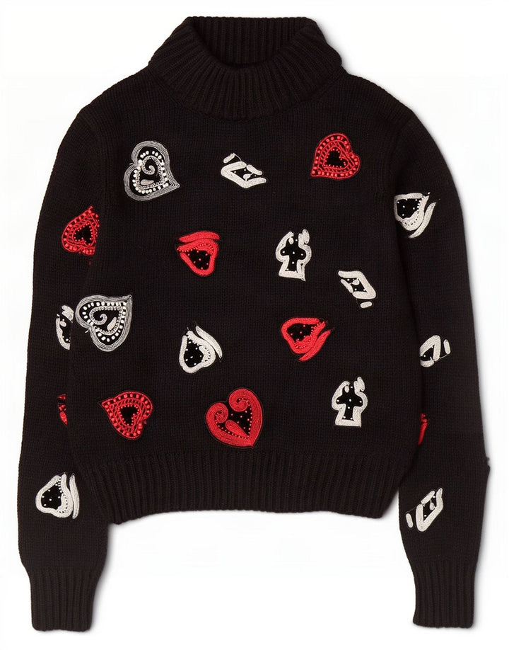 Zara Dame Grafisk Turtle Neck Jumper Sweater UK 12 Medium Black