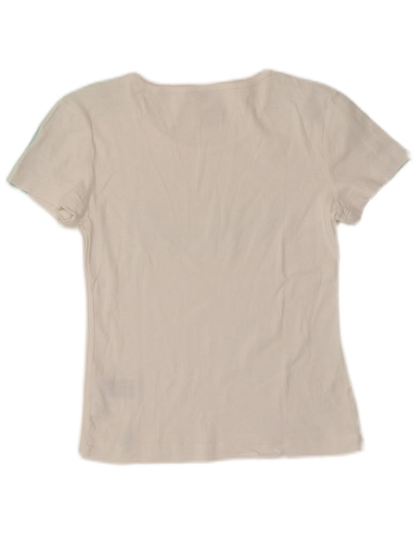 ADIDAS Dame Crop Grafisk T-Shirt Top UK 10 Small White Bomuld