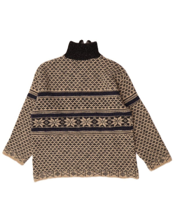 Vintage sweater med lynlås til mænd XL Beige Fair Isle