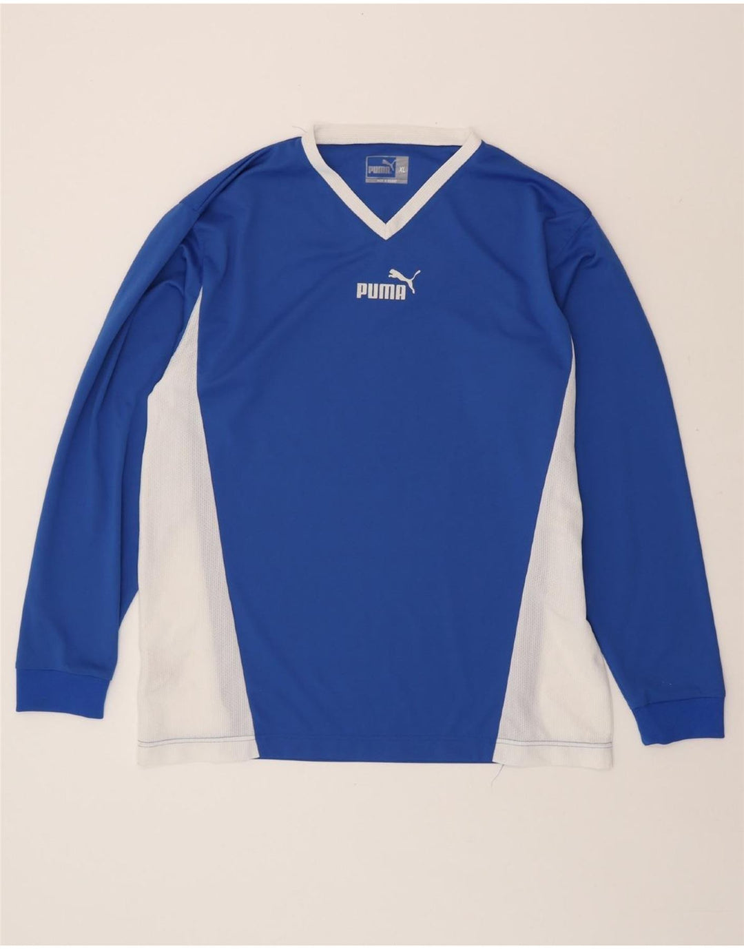 PUMA Mens Top Long Sleeve XL Blue Colourblock Polyester Vintage Puma and Second-Hand Puma from Messina Hembry 