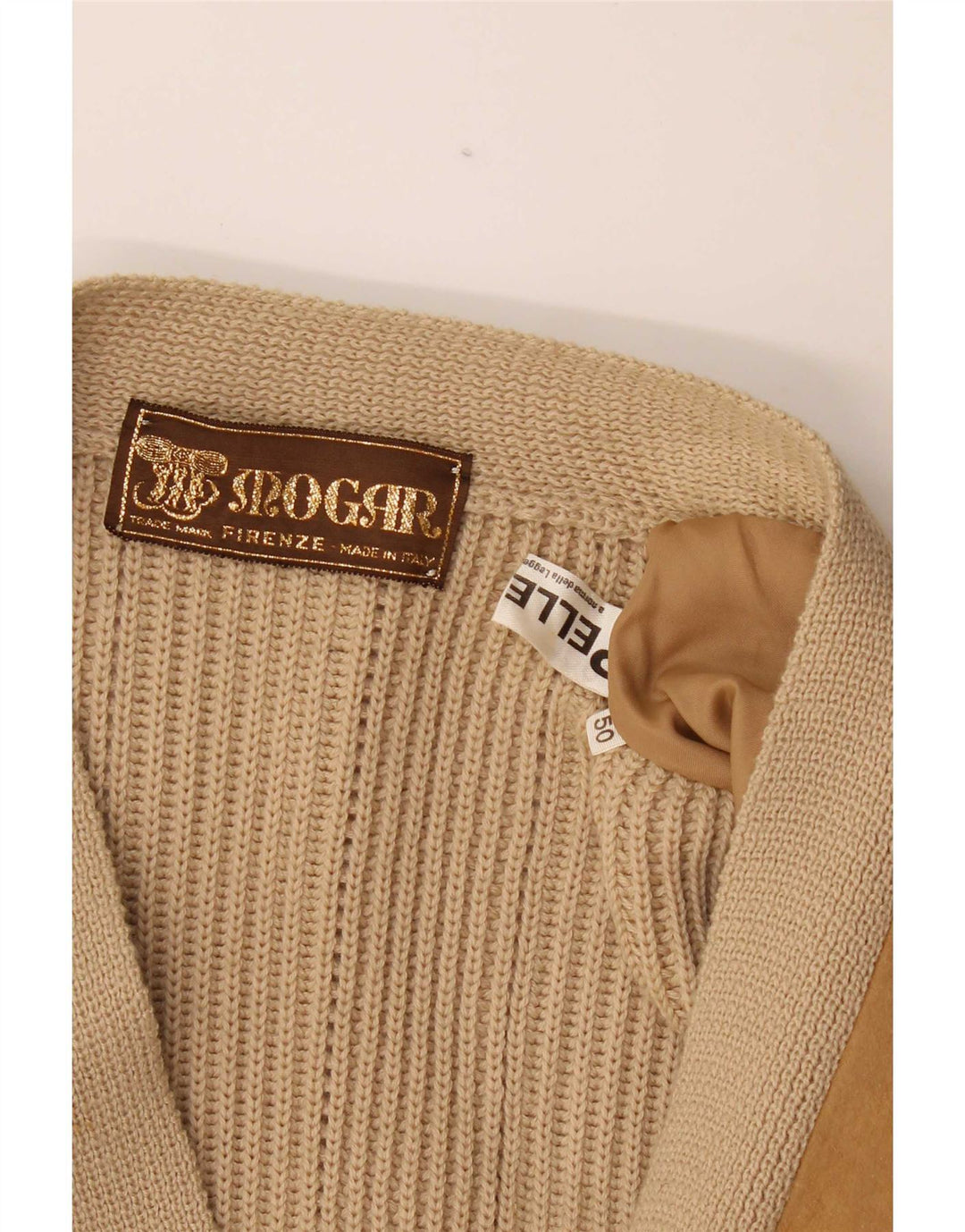 Vintage herre cardigan sweater IT 50 Medium Beige Læder