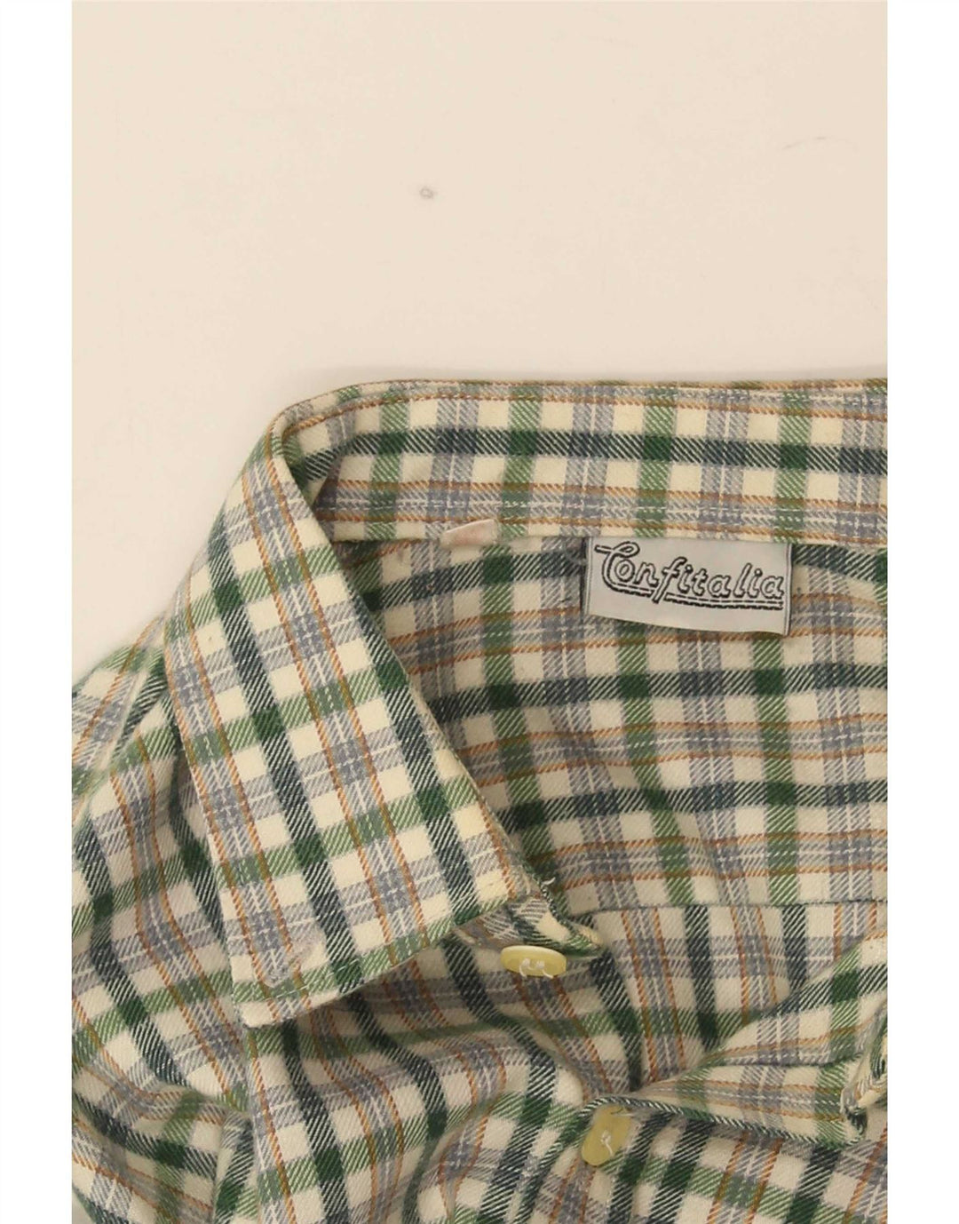 Vintage flannelskjorte til mænd, lille grøn ternet polyester