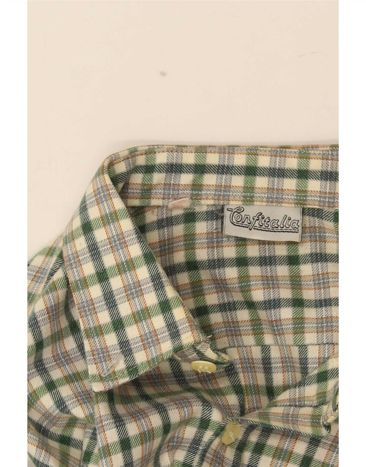 Vintage flannelskjorte til mænd, lille grøn ternet polyester