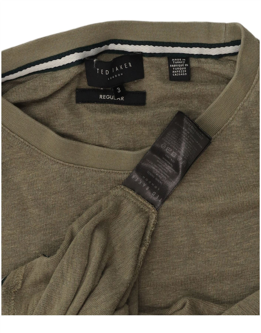 Ted Baker Herre Regular T-Shirt Top Størrelse 3 Medium Khaki Linen