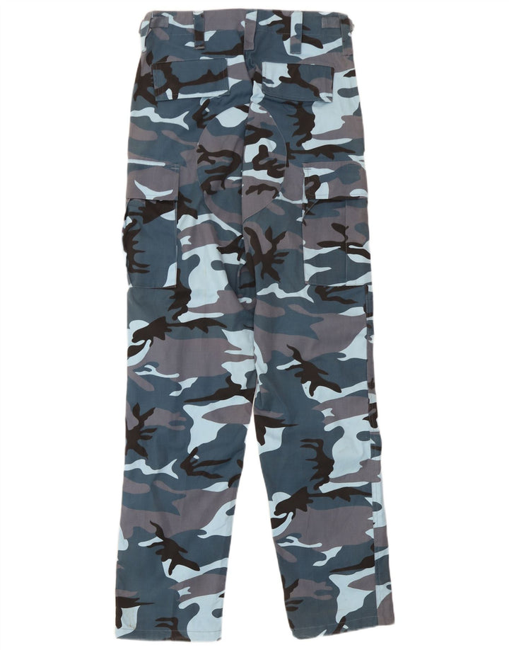 Vintage Herre Regular Fit Cargo Bukser W30 L32 Blå Camouflage Polyester