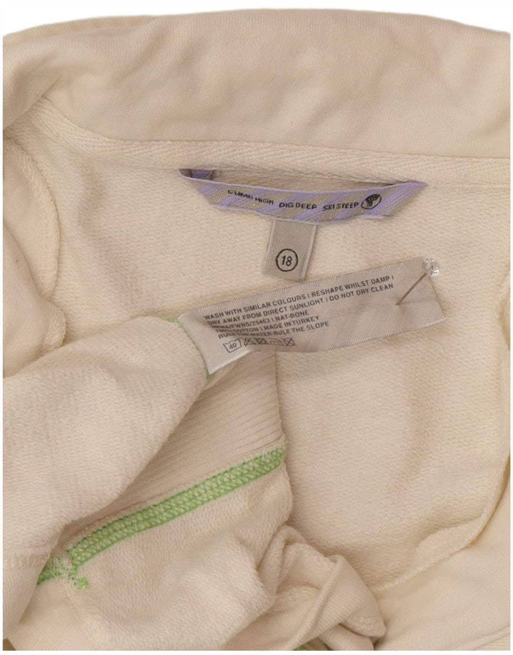 Fat Face Dame Grafisk Zip Neck Sweatshirt Jumper UK 18 XL Off White